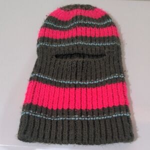 Striped Knit Balaclava - Pink & Forest Green